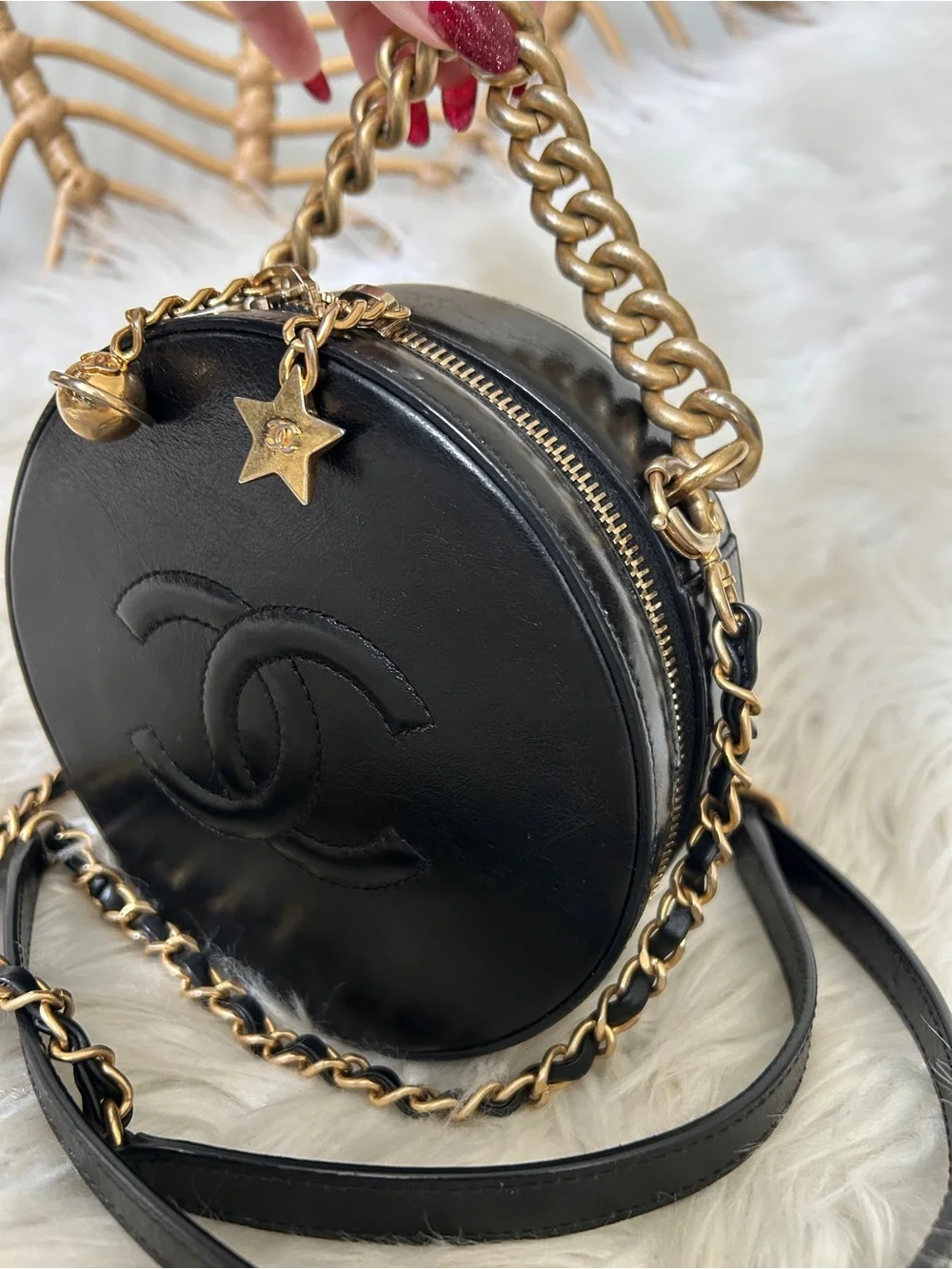 CHANEL Round as Earth Crossbody Black Gold Hardware Hand Bag